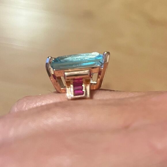 Last one! Main Event Aquamarine and pink topaz in rose gold Statement cocktail 7 - Picture 10 of 11